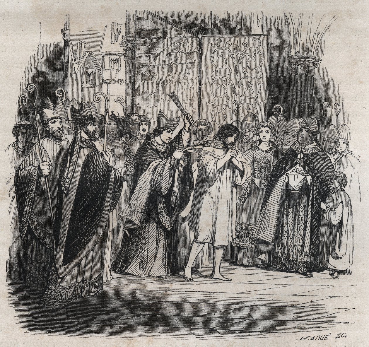 Buße von Raymond VI., Graf von Toulouse - Am 22.06.1209 wurde Raymond VI., Graf von Toulouse, von Papst Innozenz III. (Milon legat du pape) exkommuniziert, weil er die Katharer nicht verfolgte, beschuldigt, der Anstifter des Mordes an Pierre de Castelnau z von Jules David