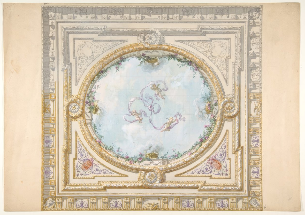 Entwurf für eine Decke im Rokoko-Stil mit einem Trompe-l