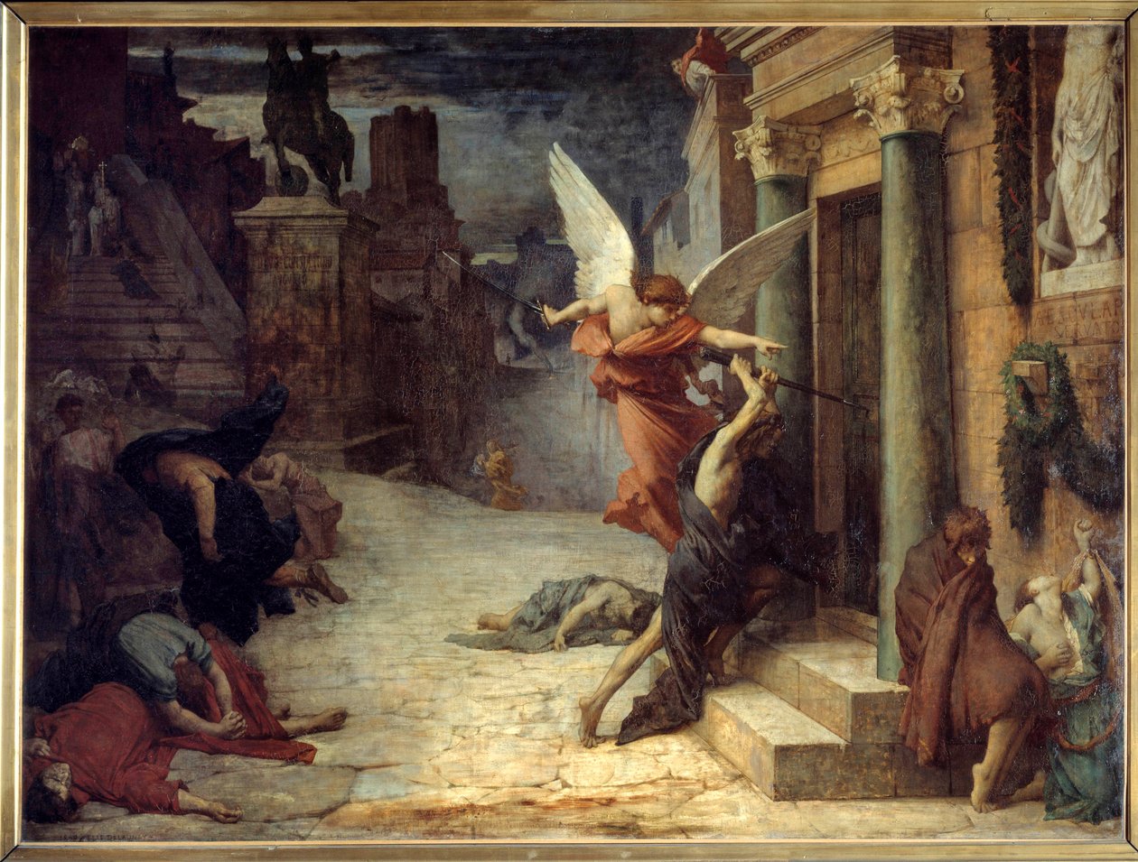 Die Pest in Rom Allegorische Darstellung des Übels, das die Türen durchbricht. Gemälde von Jules Elie Delaunay (1828-1891) 1869. Paris, Musée d
