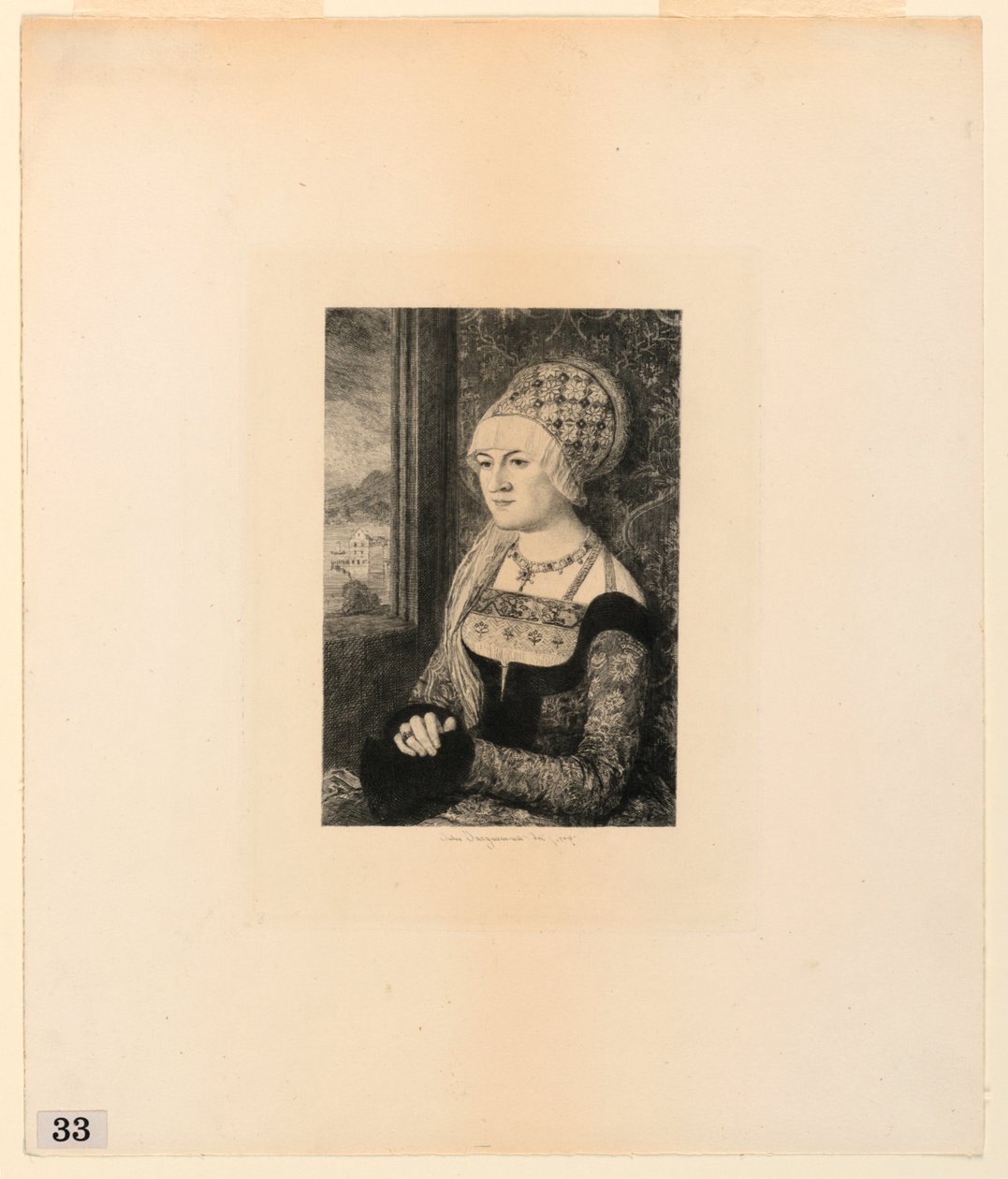 Porträt einer jungen Frau, aus "Radierungen von Bildern im Metropolitan Museum, New York" von Jules Ferdinand Jacquemart