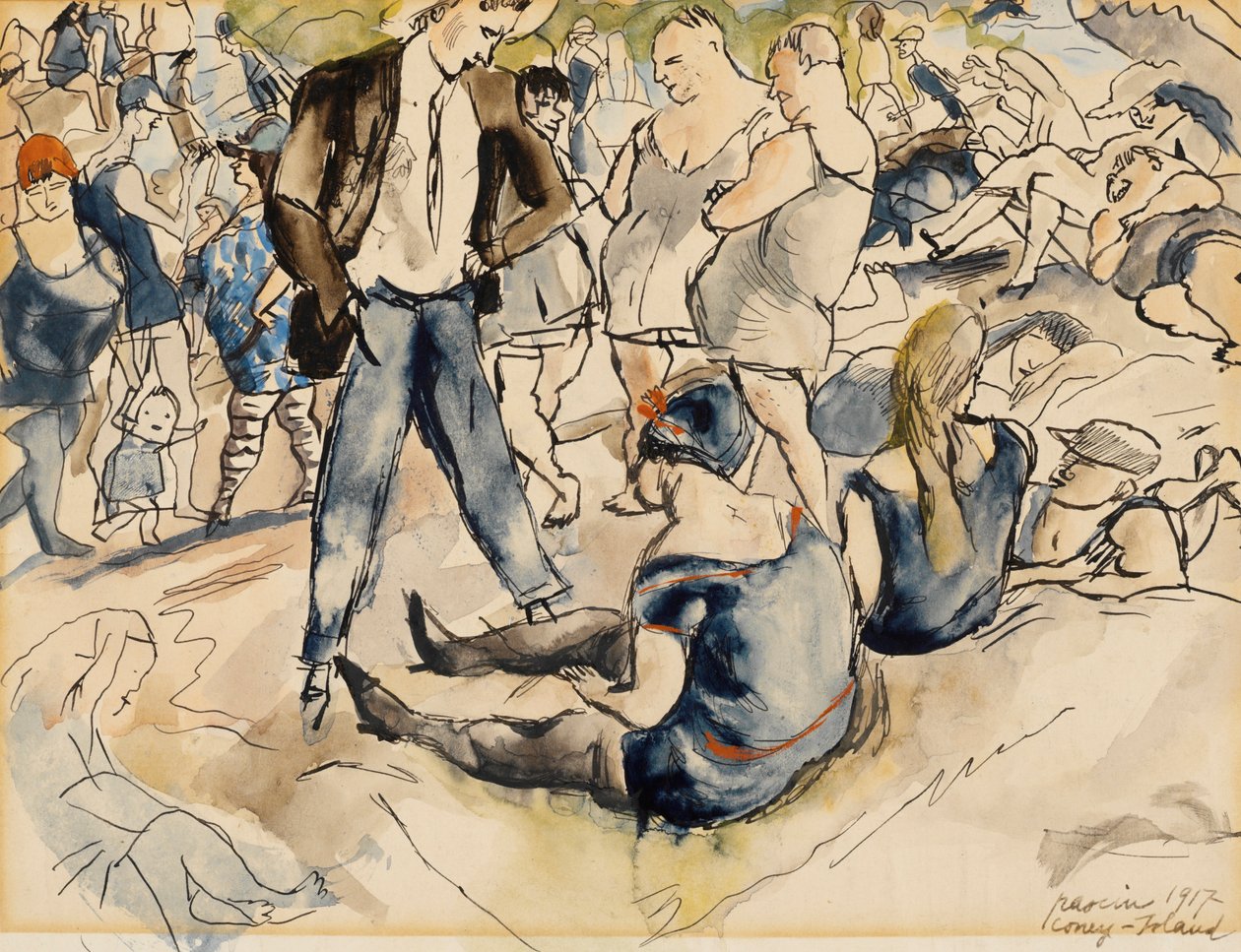 Figuren am Strand, Coney Island, 1917 von Jules Pascin