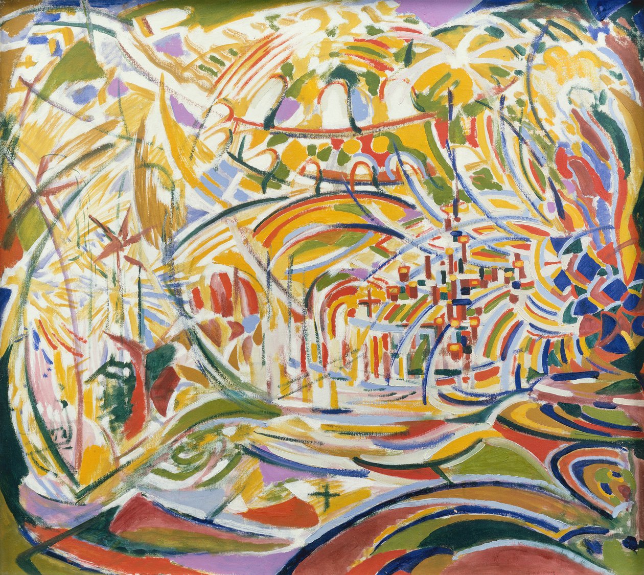 Goldene Fahnen und Sonnenschirme auf dem Markusplatz von Jules Schmalzigaug