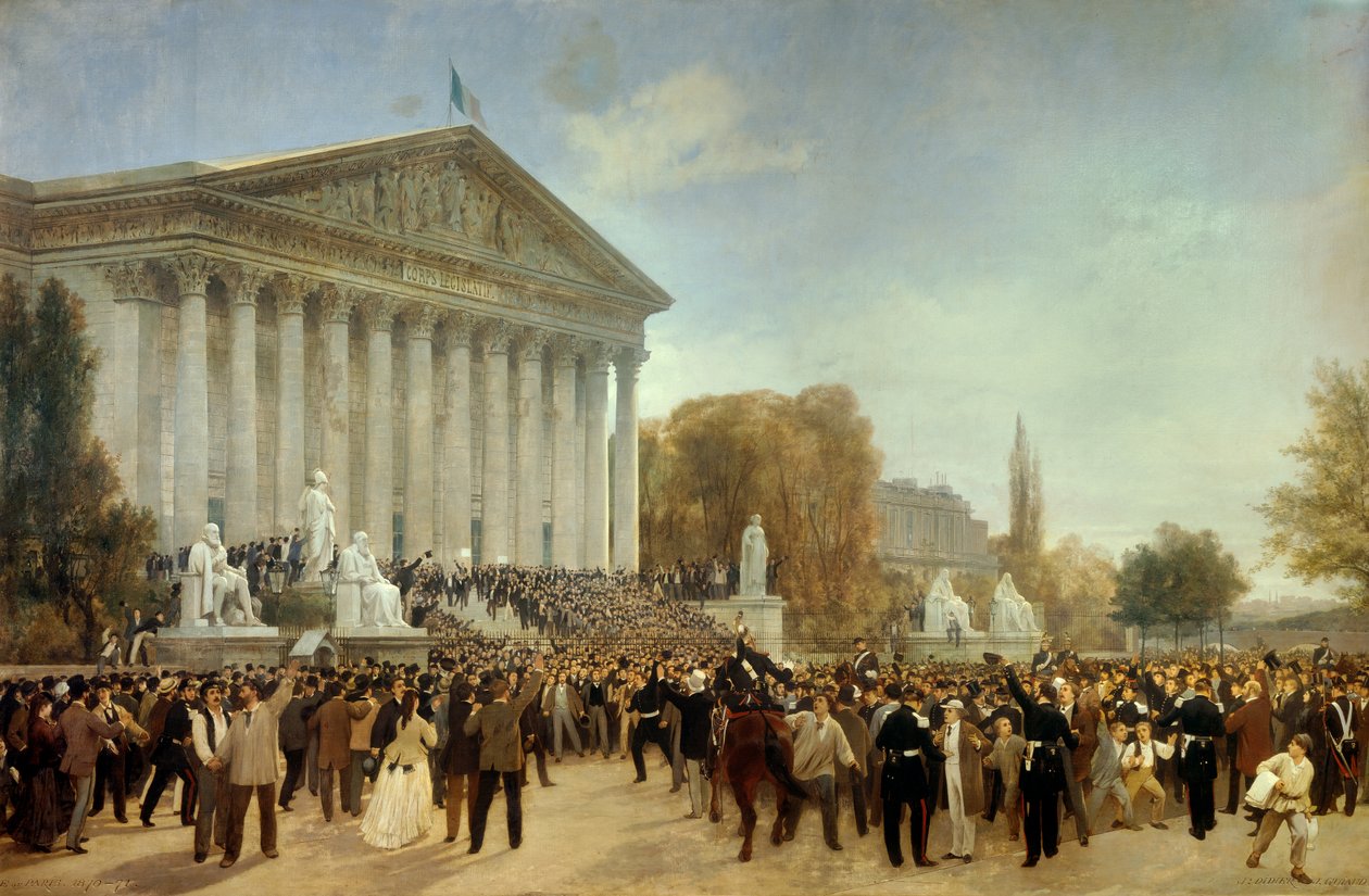 Der Palast des Gesetzgebenden Körpers nach seiner letzten Sitzung, Proklamation des Sturzes des Kaiserreichs am 4. September von Jules and Guiaud Jacques  Didier