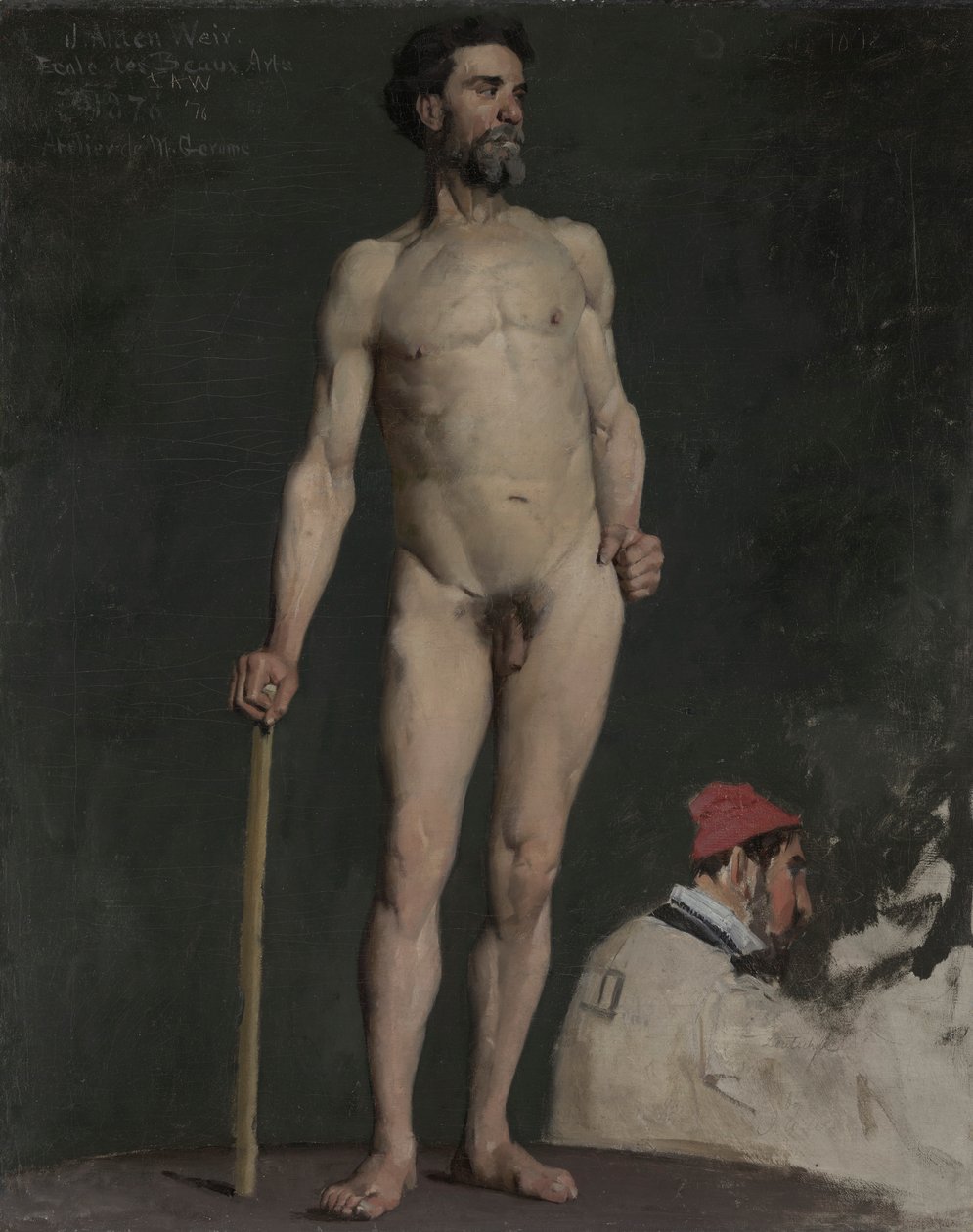 Studie eines männlichen Aktes, der sich auf einen Stab stützt von Julian Alden Weir