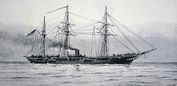 U.S. Kriegsschiff "Kearsage" der Bundesmarine (Gravur) von Julian Oliver (after) Davidson