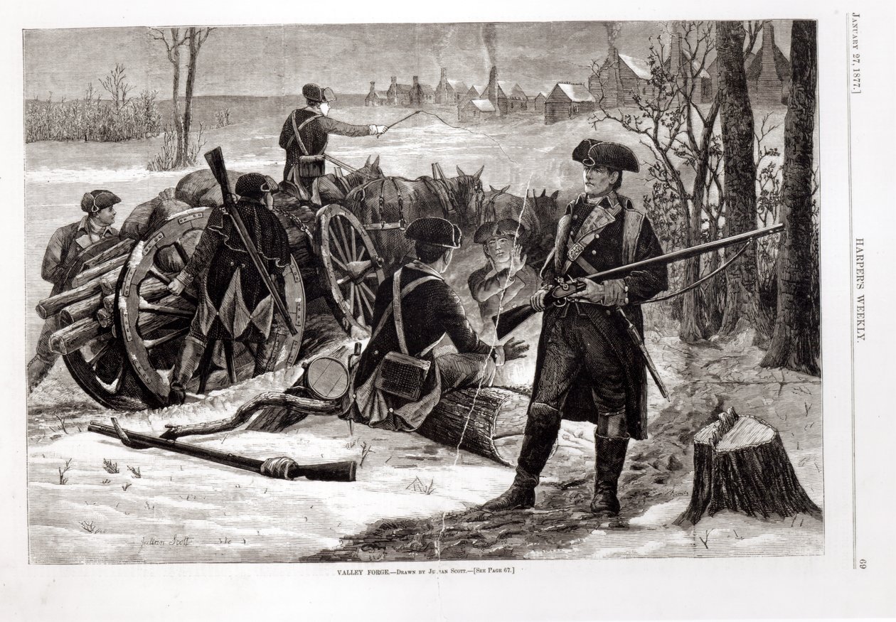 Winterszene im Lager der Kontinentalarmee in Valley Forge, Pennsylvania, 1780, aus 