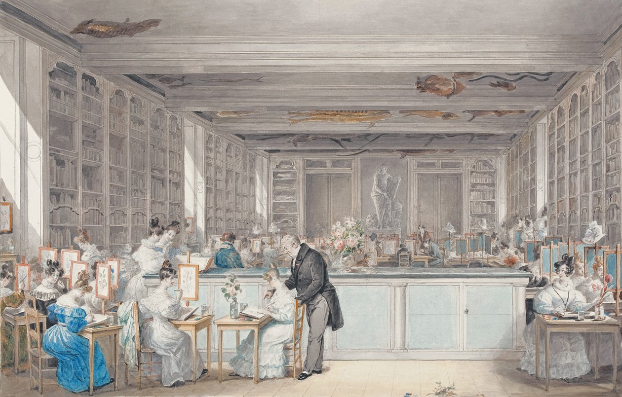 Pierre-Joseph Redoutés Schule für botanisches Zeichnen im Salle Buffon im Jardin des Plantes, 1830 von Julie Ribault