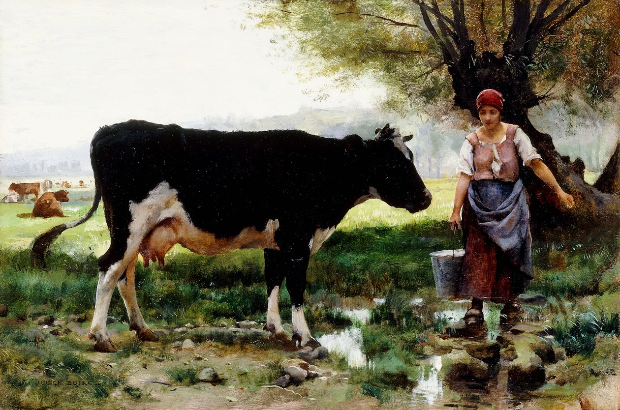Eine Milchmagd mit ihrer Kuh von Julien Dupre