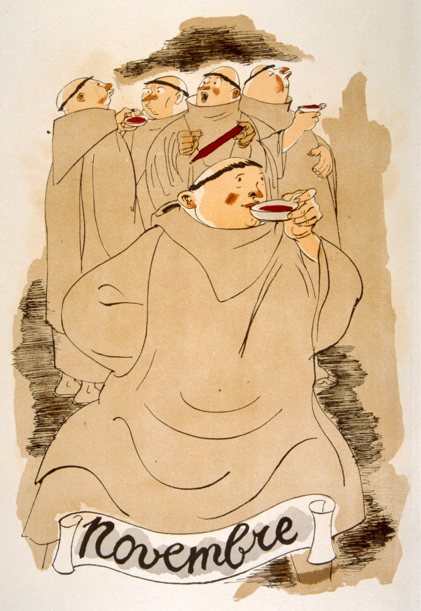 Humorvolle Weinillustration 1946. Illustration von Julien Pavil von Julien Pavil