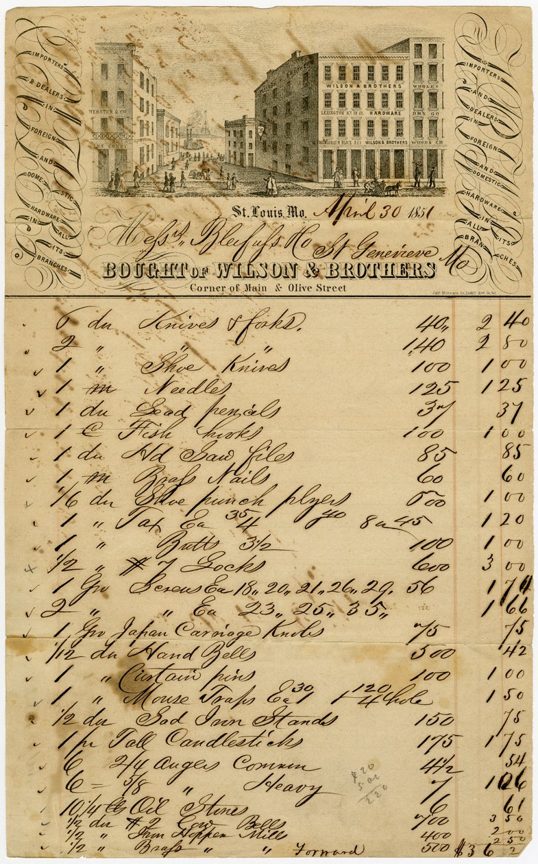 Briefkopf mit Gravur einer Innenstadt von St. Louis an der Main und Olive von Julius Hutawa Co.