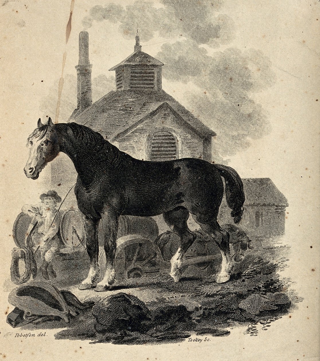 Ein Brauereipferd vor dem Wagen mit dem Fuhrmann von Julius Caesar Ibbetson