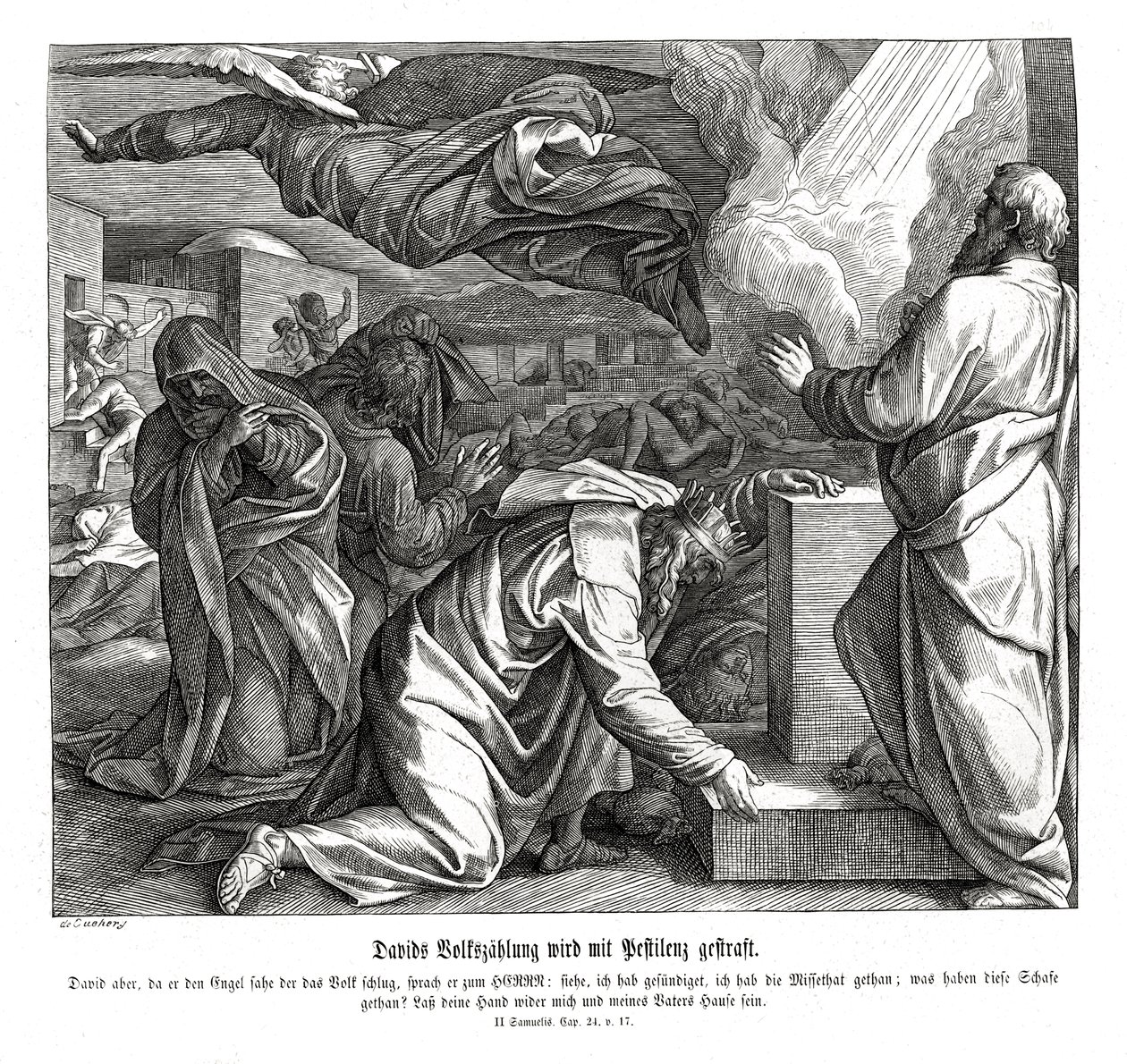 David wird für die Volkszählung bestraft, 2. Samuel von Julius Schnorr von Carolsfeld