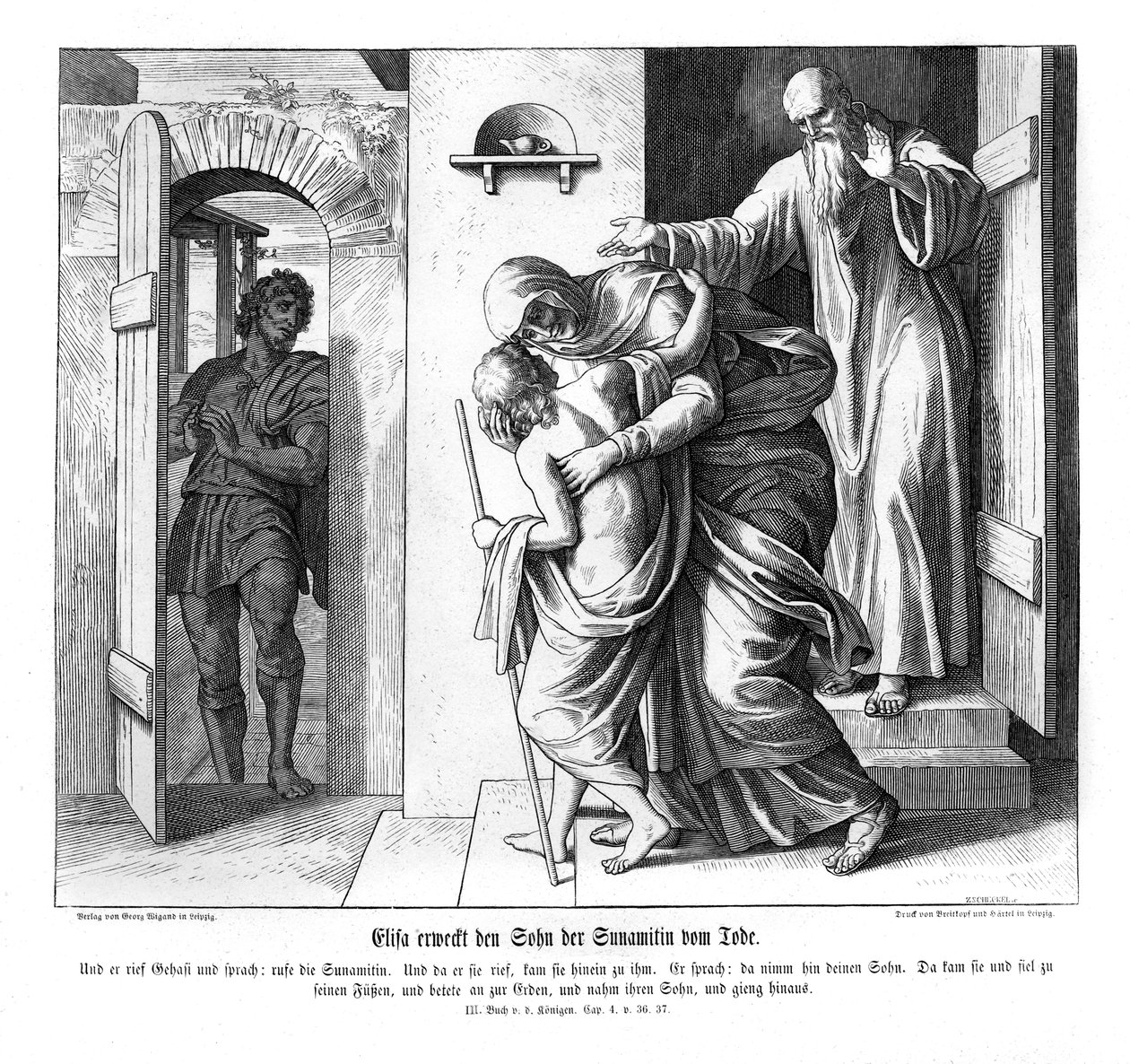 Elisa erweckt den Sohn der Schunemiterin, 2 Könige von Julius Schnorr von Carolsfeld
