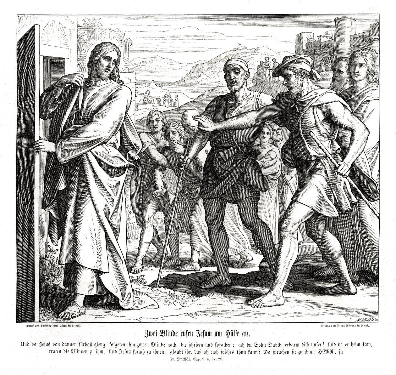 Jesus und die Blinden, Evangelium nach Matthäus von Julius Schnorr von Carolsfeld
