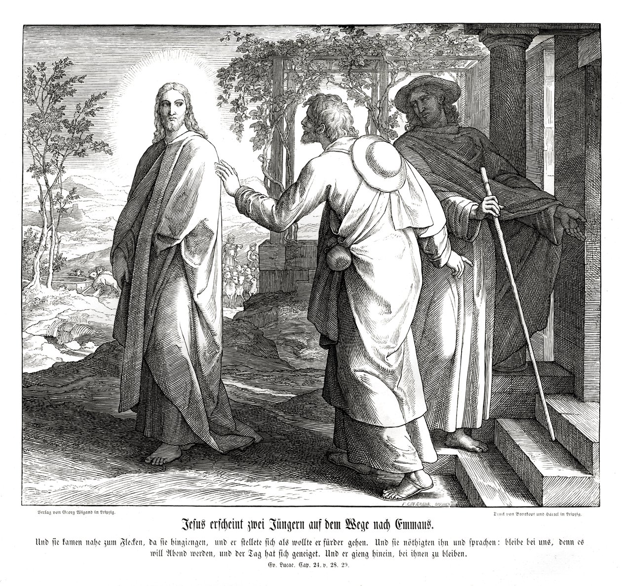 Jesus erscheint zwei Jüngern, Evangelium nach Lukas von Julius Schnorr von Carolsfeld