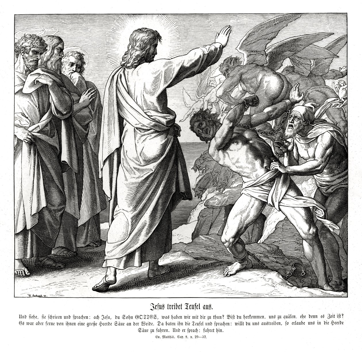Jesus vertreibt die Dämonen, Evangelium nach Matthäus von Julius Schnorr von Carolsfeld