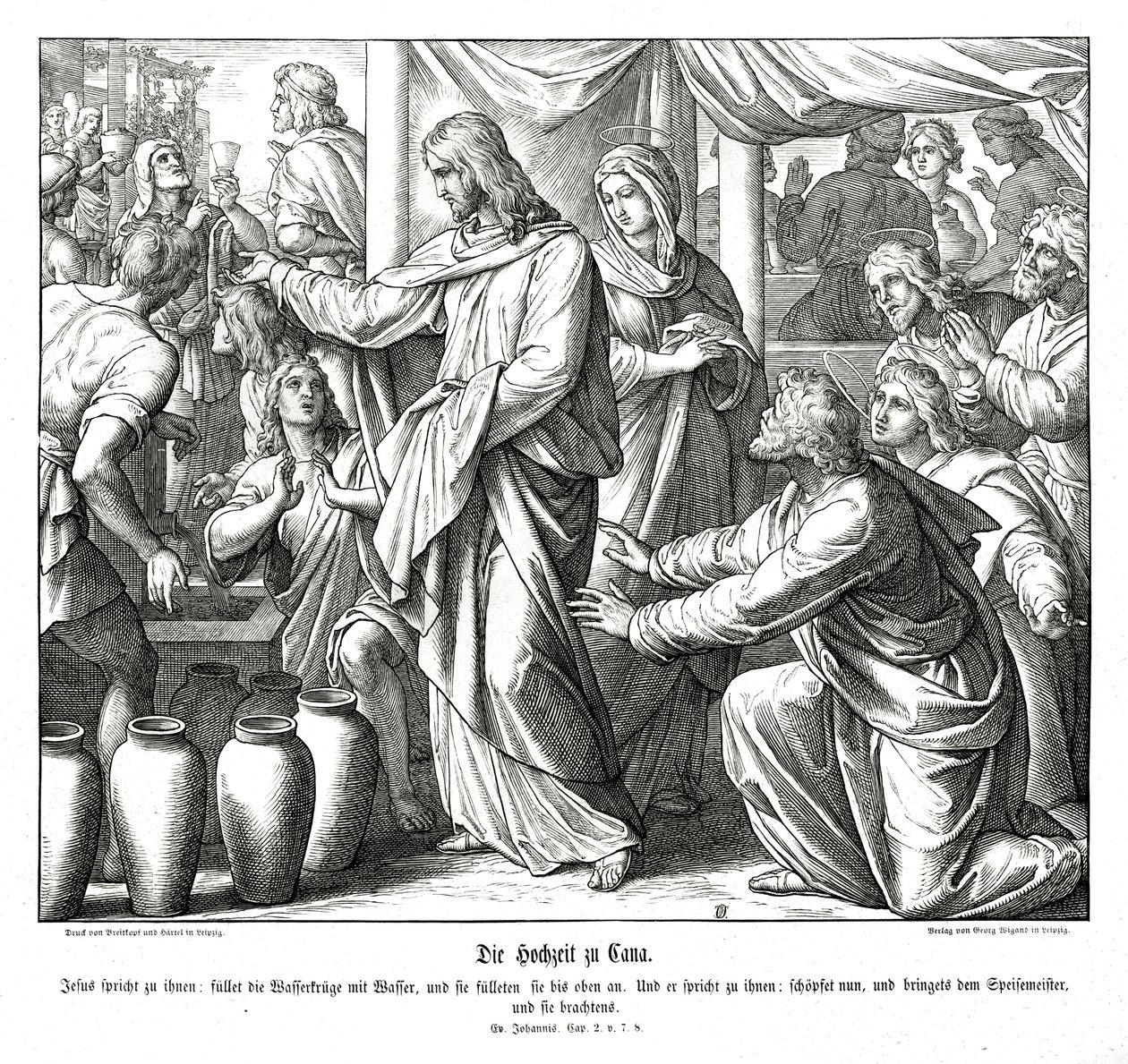 Jesus verwandelt Wasser in Wein, Evangelium nach Johannes von Julius Schnorr von Carolsfeld