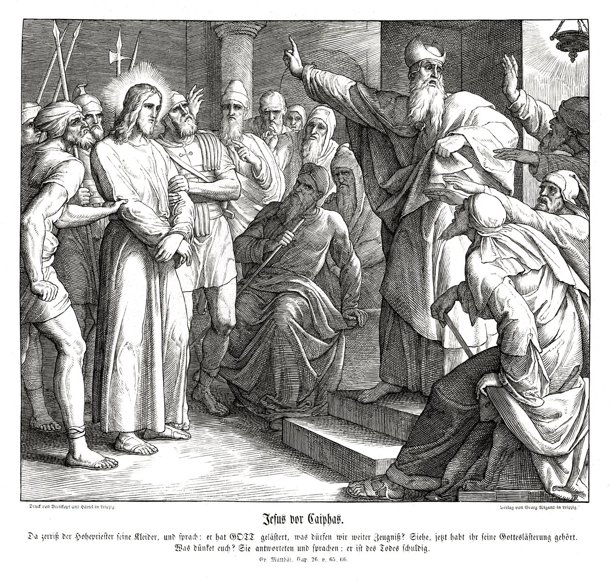 Jesus vor Kaiphas, Evangelium nach Matthäus von Julius Schnorr von Carolsfeld
