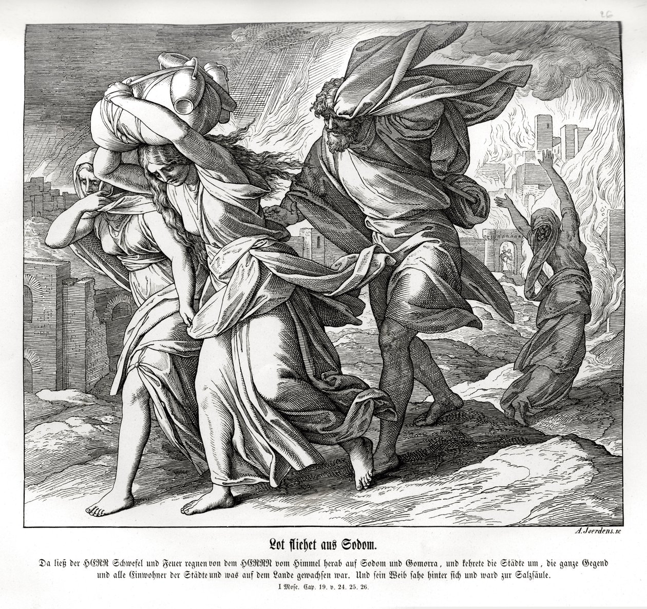 Lot und seine Familie fliehen aus Sodom, Genesis von Julius Schnorr von Carolsfeld