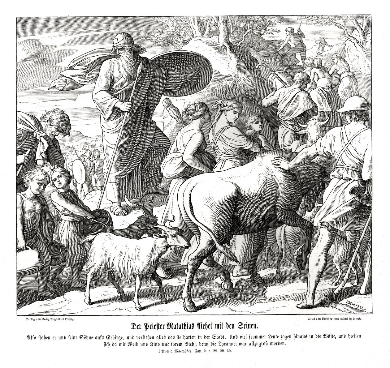 Mathathias und seine Söhne fliehen aus der Stadt von Julius Schnorr von Carolsfeld