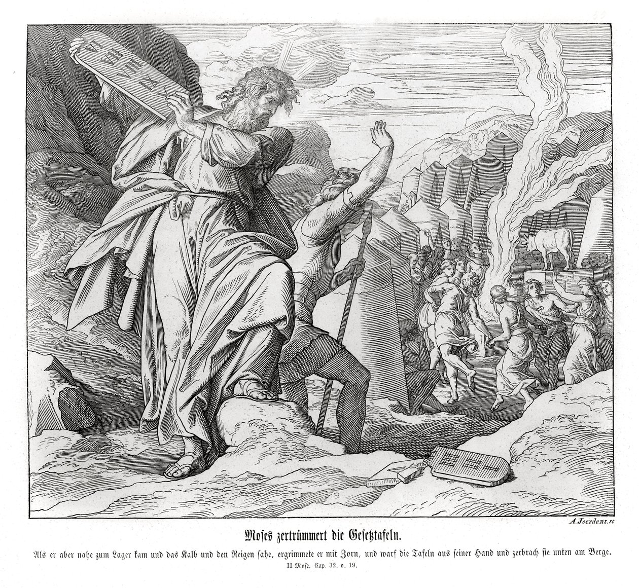 Mose zerbricht die Gesetzestafeln, Exodus von Julius Schnorr von Carolsfeld