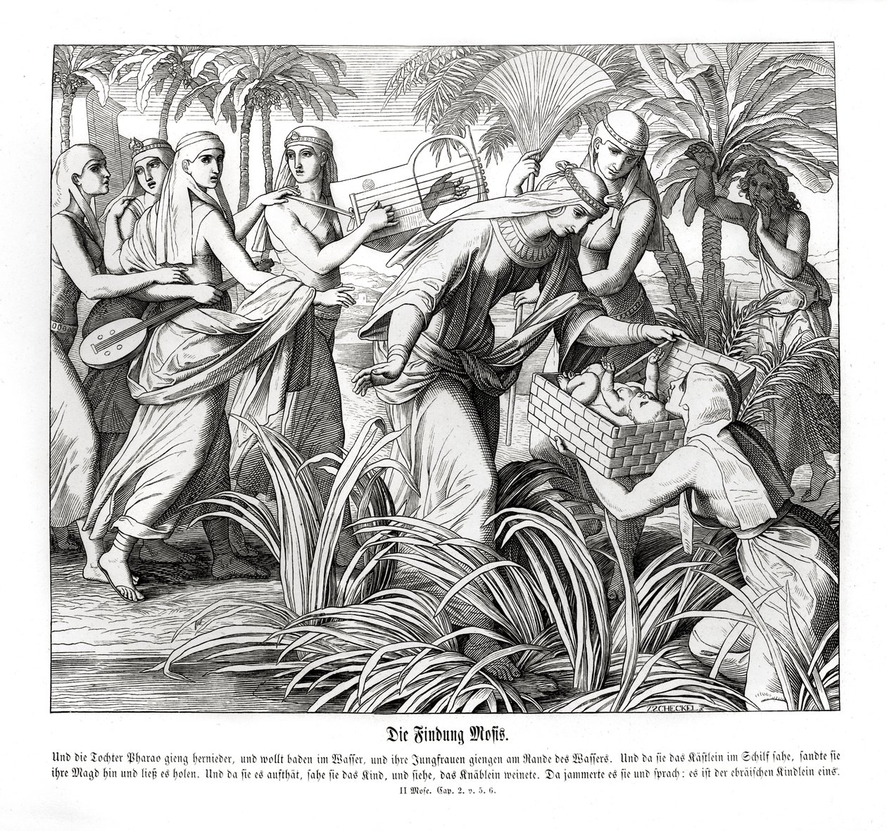 Moses wird im Schilf entdeckt, Exodus von Julius Schnorr von Carolsfeld