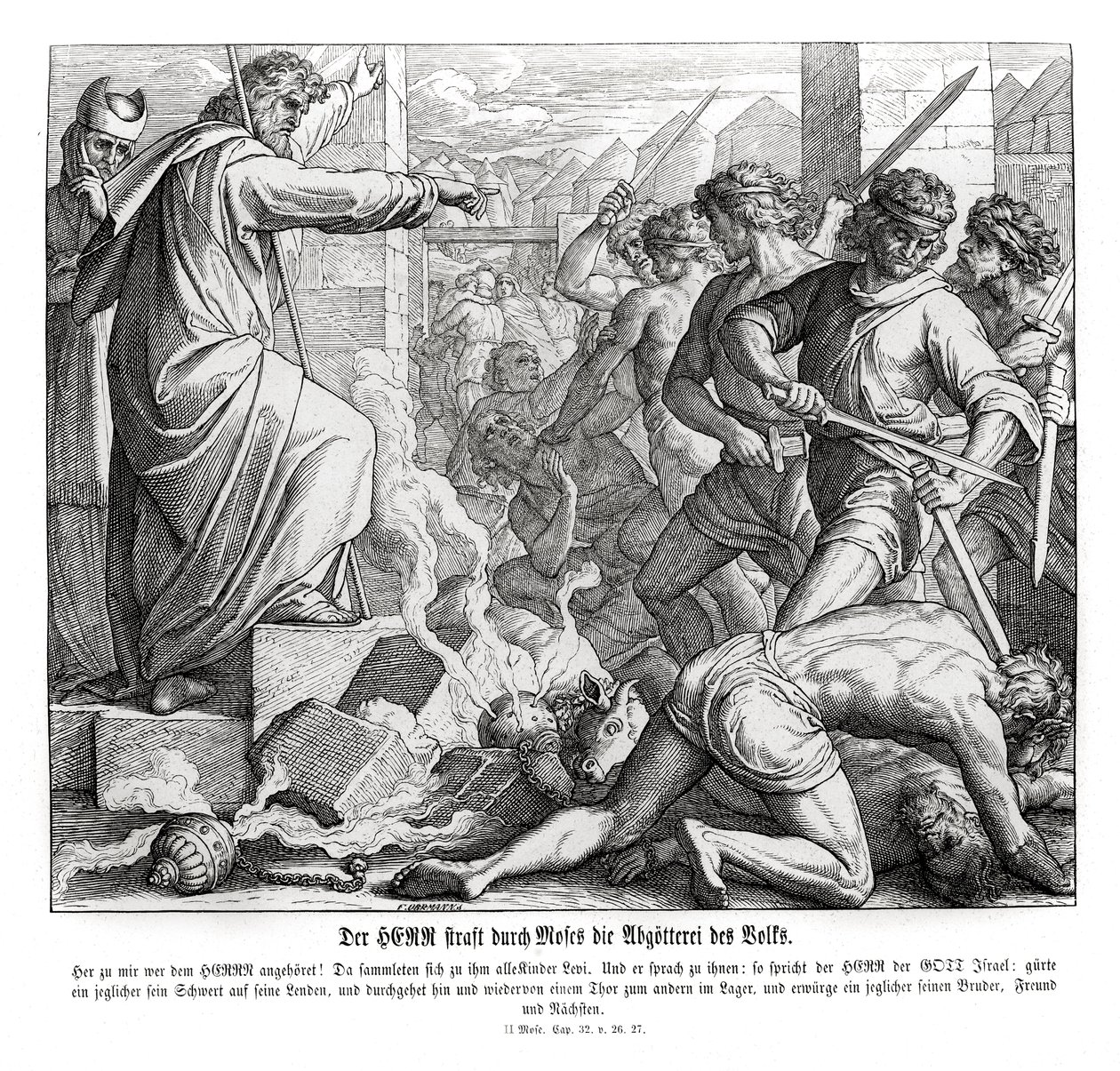 Moses bestraft das Volk für seinen Götzendienst, Exodus von Julius Schnorr von Carolsfeld