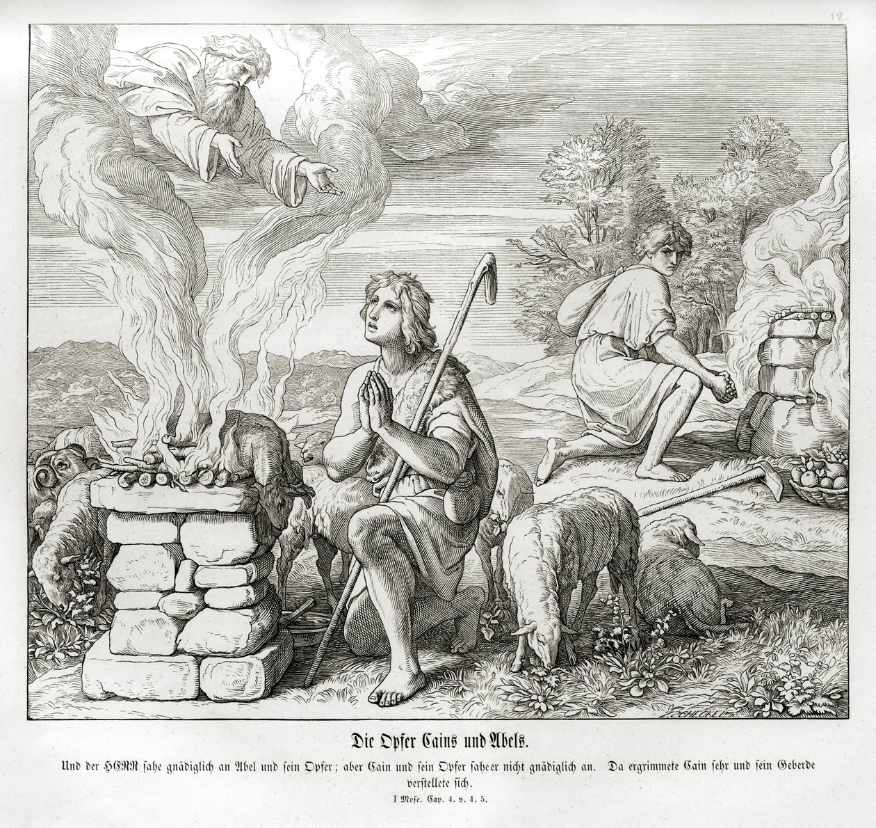 Die Opfergaben von Kain und Abel, Genesis von Julius Schnorr von Carolsfeld