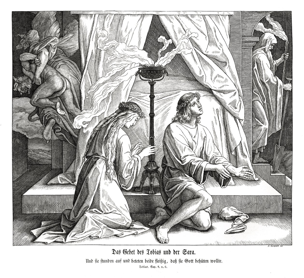 Tobias und Sarahs Gebet, Buch Tobit von Julius Schnorr von Carolsfeld