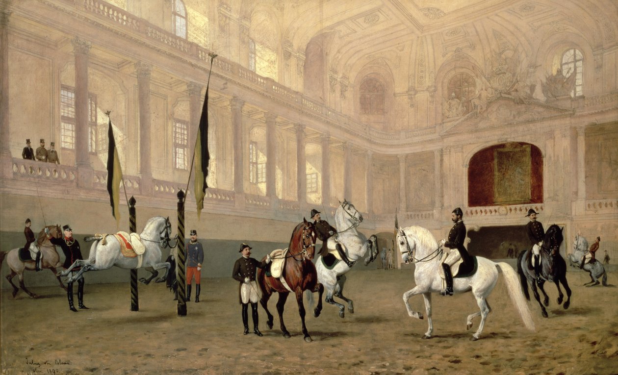Morgengymnastik in der Hofreitschule, Josephsplatz, 1890 von Julius von Blaas  