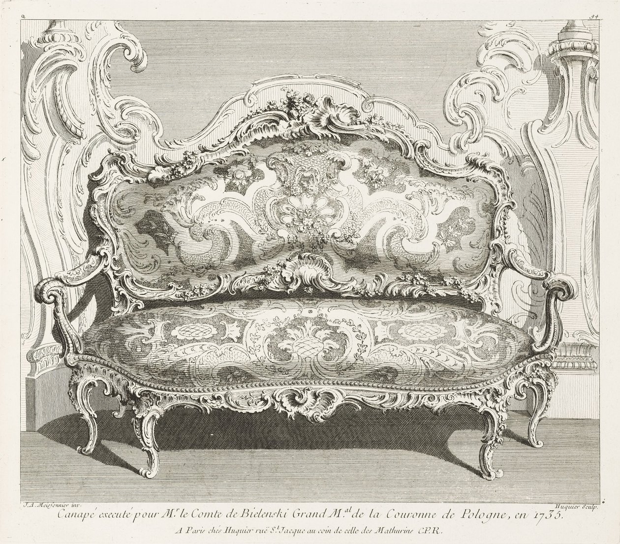 Sofa ausgeführt für Herrn Graf Bielinski, Großmarschall der Krone von Polen, 1735; Sofa ausgeführt für Graf Bielinski 1735, 4. Platte von Juste Aurèle Meissonnier