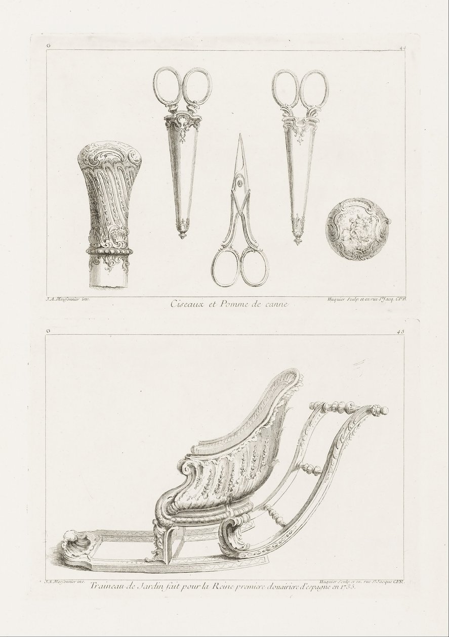 Design von Schere und Stockknauf von Juste Aurèle Meissonnier