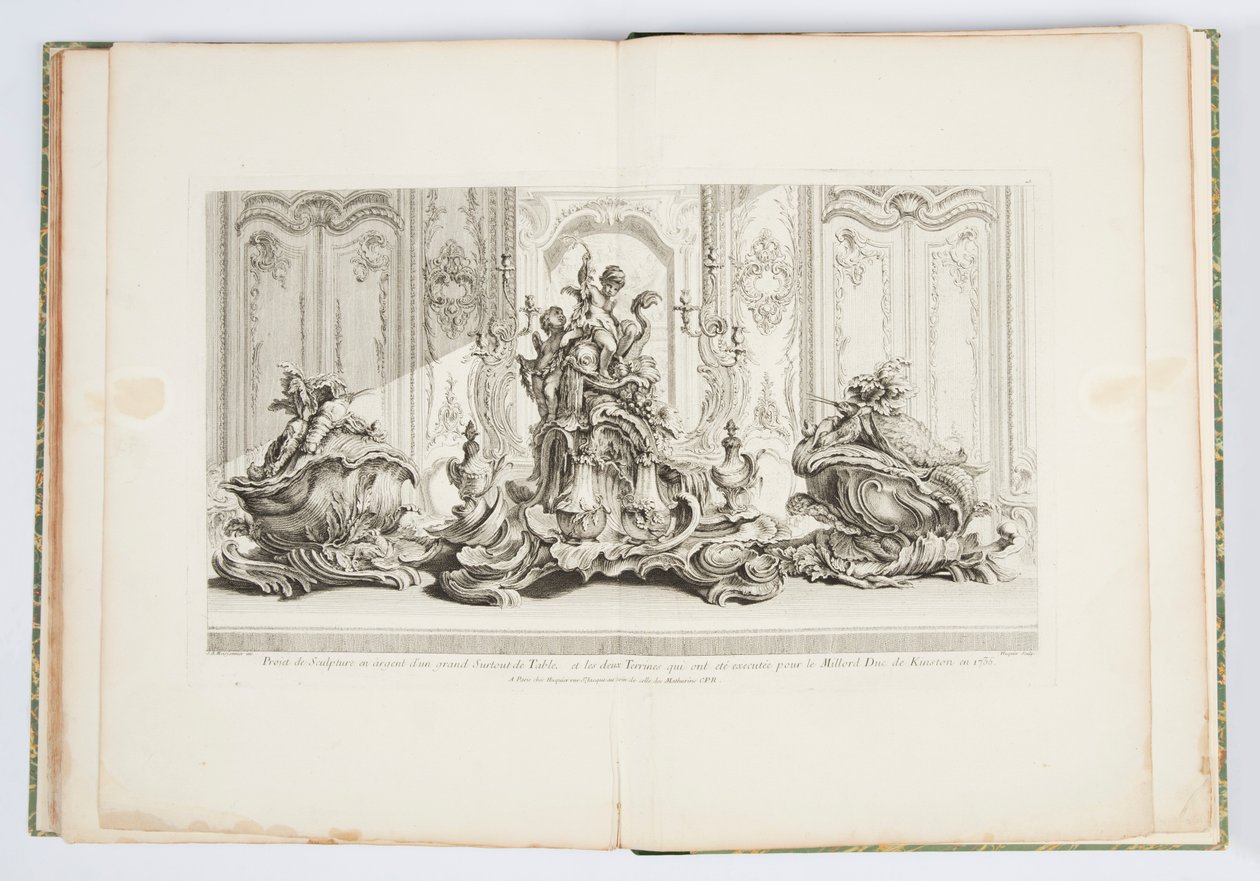 Entwurf für ein Tafelaufsatz und zwei Terrinen für den Herzog von Kingston im Jahr 1735, Platte 115 in Œuvre de Juste-Aurèle Meissonnier von Juste Aurèle Meissonnier