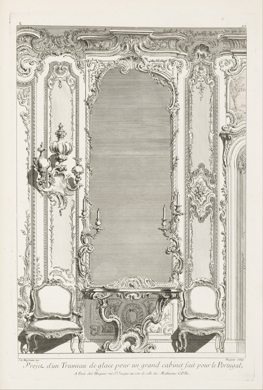 Entwurf eines Trumeau-Spiegels für ein großes Kabinett für Portugal, 2. Tafel von Juste Aurèle Meissonnier