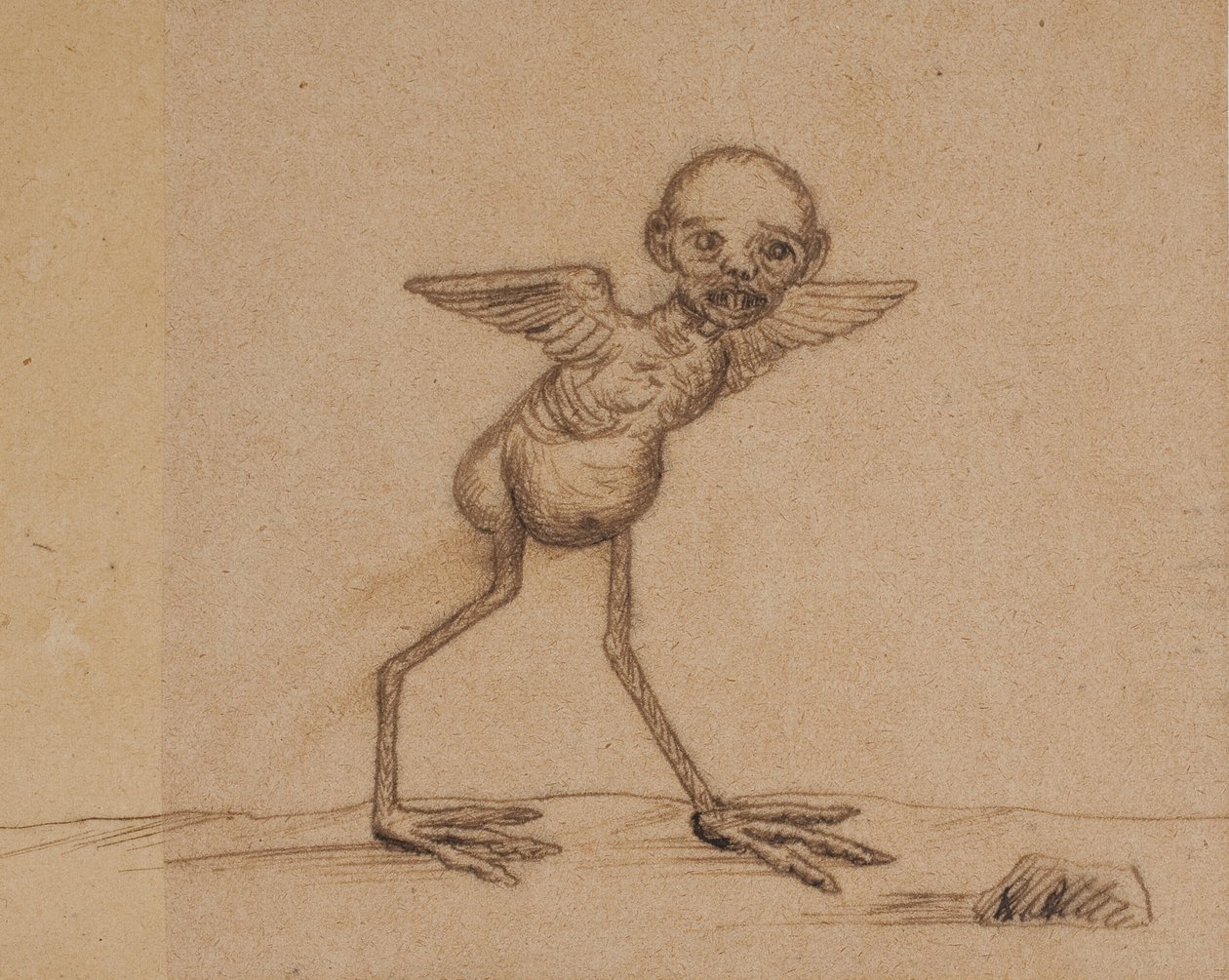 Motiv aus einer ostgrönländischen Sage (Ein Vogelwesen mit Kinderkopf. Einer der beiden Familientupilaks der Familie Andreassen) von Kaarale Andreassen