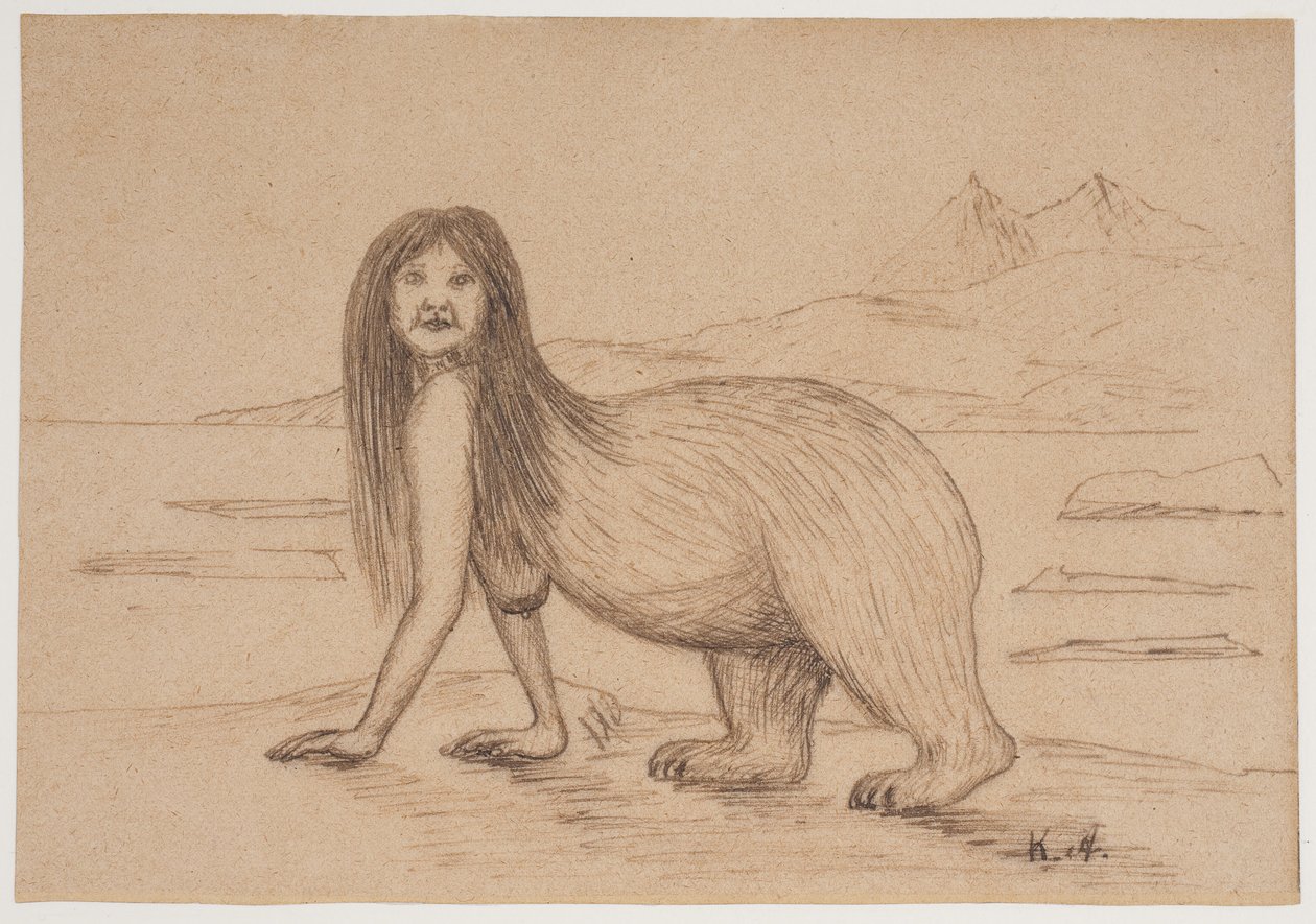 Frau mit dem Hinterteil eines Eisbären (Illustration für eine Inuit-Legende) von Kaarale Andreassen