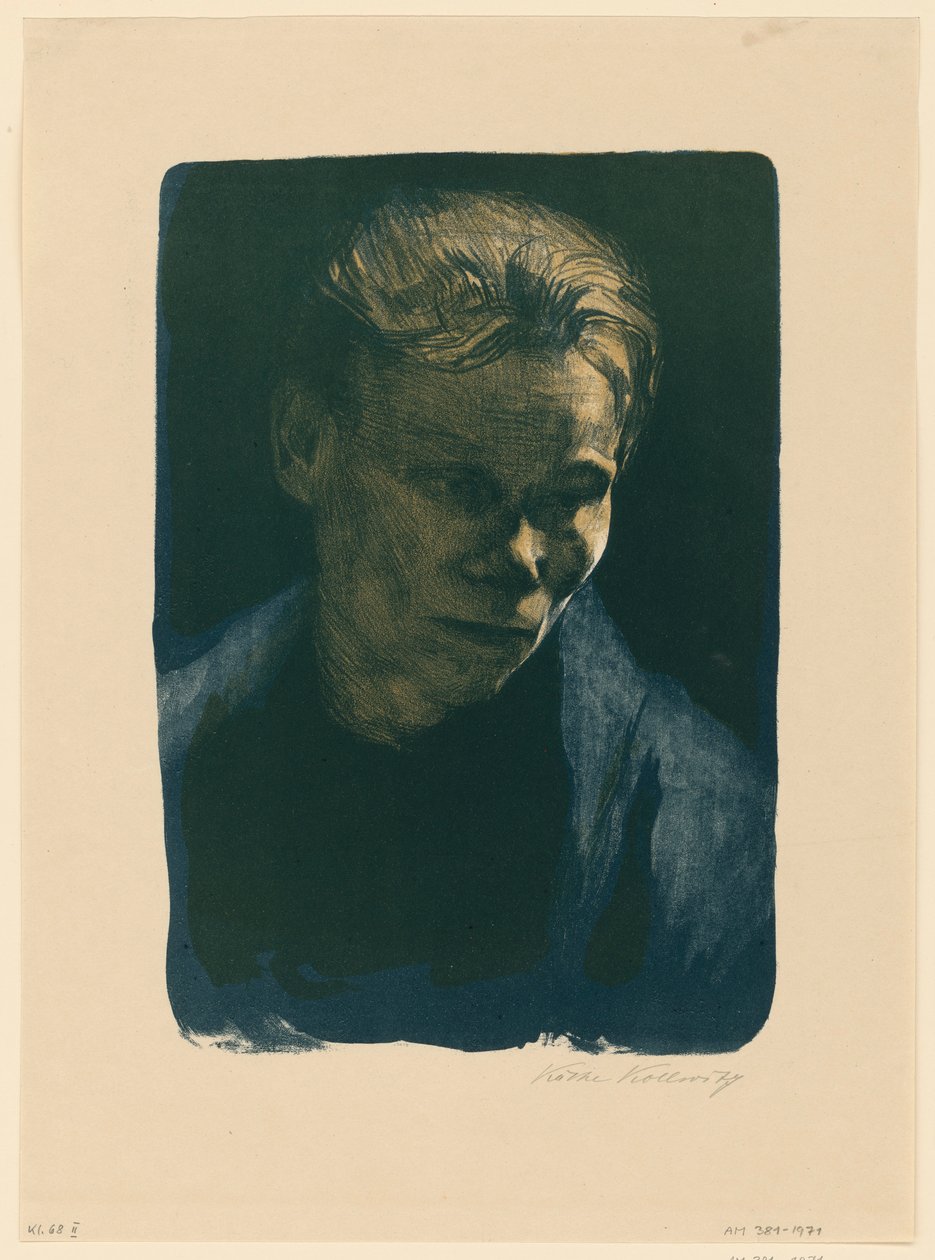 Brustbild einer Arbeiterfrau mit blauem Tuch von Käthe Kollwitz