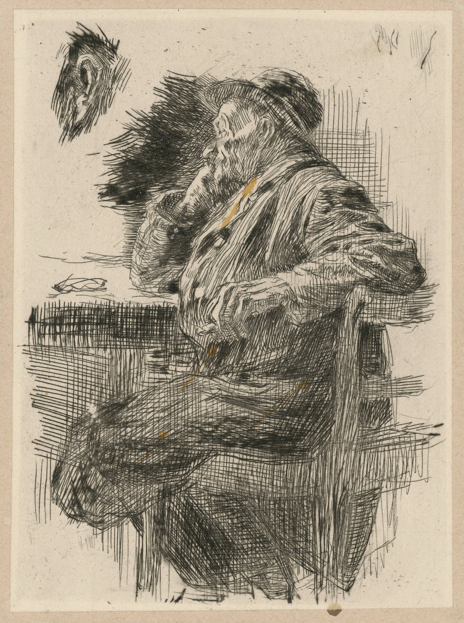 Mann am Tisch sitzend von Käthe Kollwitz