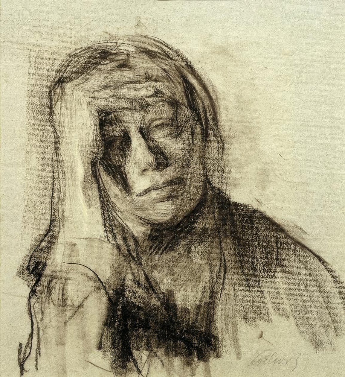 Selbstbildnis mit aufgestütztem rechten Arm, die Hand an der Stirn von Käthe Kollwitz
