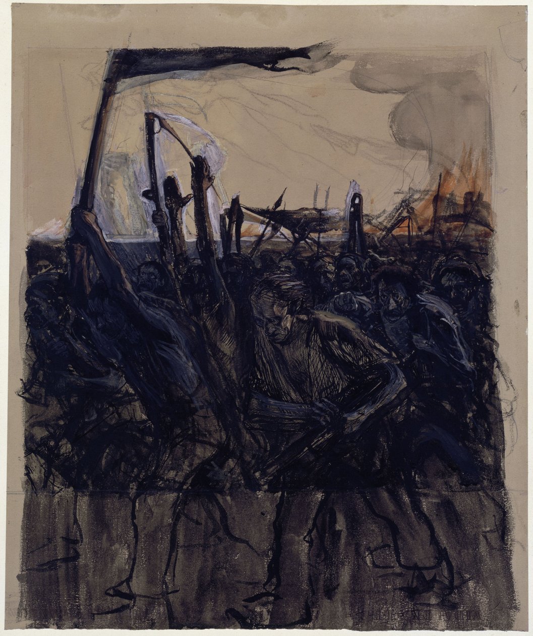 Studie zu "Aufruhr" (Seitenverkehrter Entwurf zur gleichnamigen Radierung von 1899) von Käthe Kollwitz