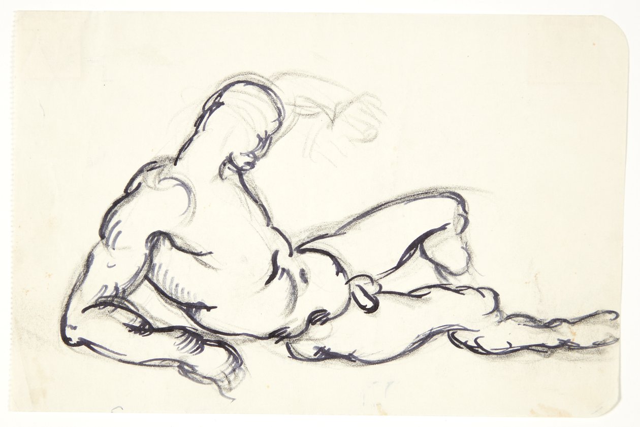 Studie eines liegenden nackten Mannes. Studie zur Adamfigur in der Gruppe "Das erwachende Eva" von Kai Nielsen