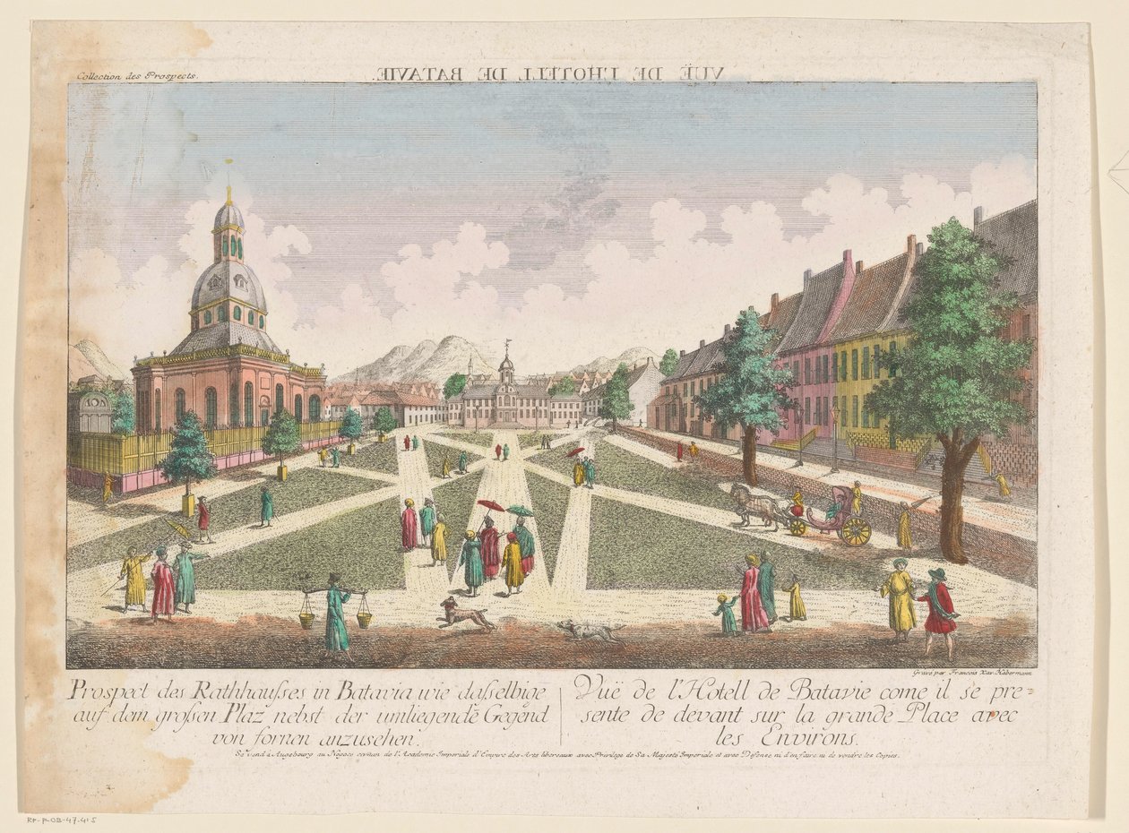 Ansicht des Rathauses und der Neuen Holländischen Kirche in Batavia von Kaiserlich Franziskische Akademie
