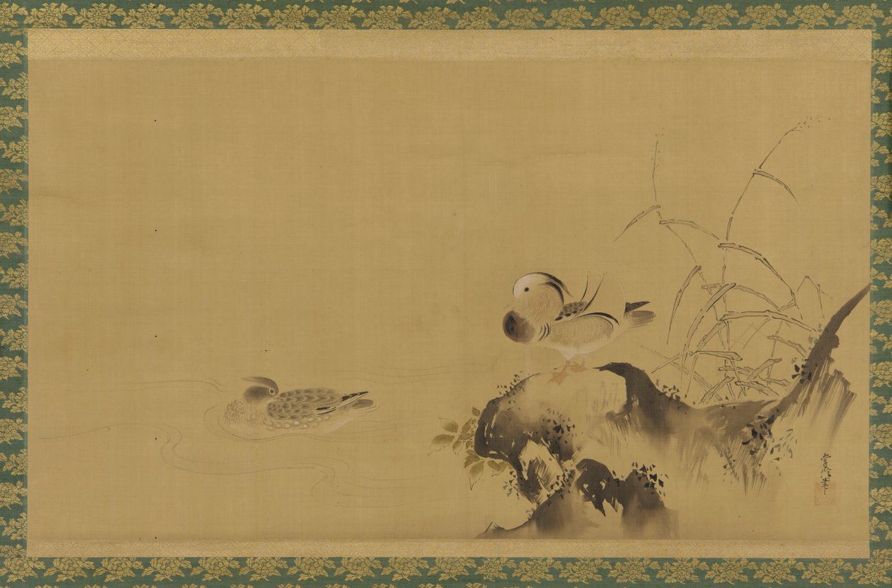 Mandarinenten in einer Landschaft, Edo-Periode, Mitte 17. bis Anfang 18. Jahrhundert von Kanô Yôboku Tsunenobu
