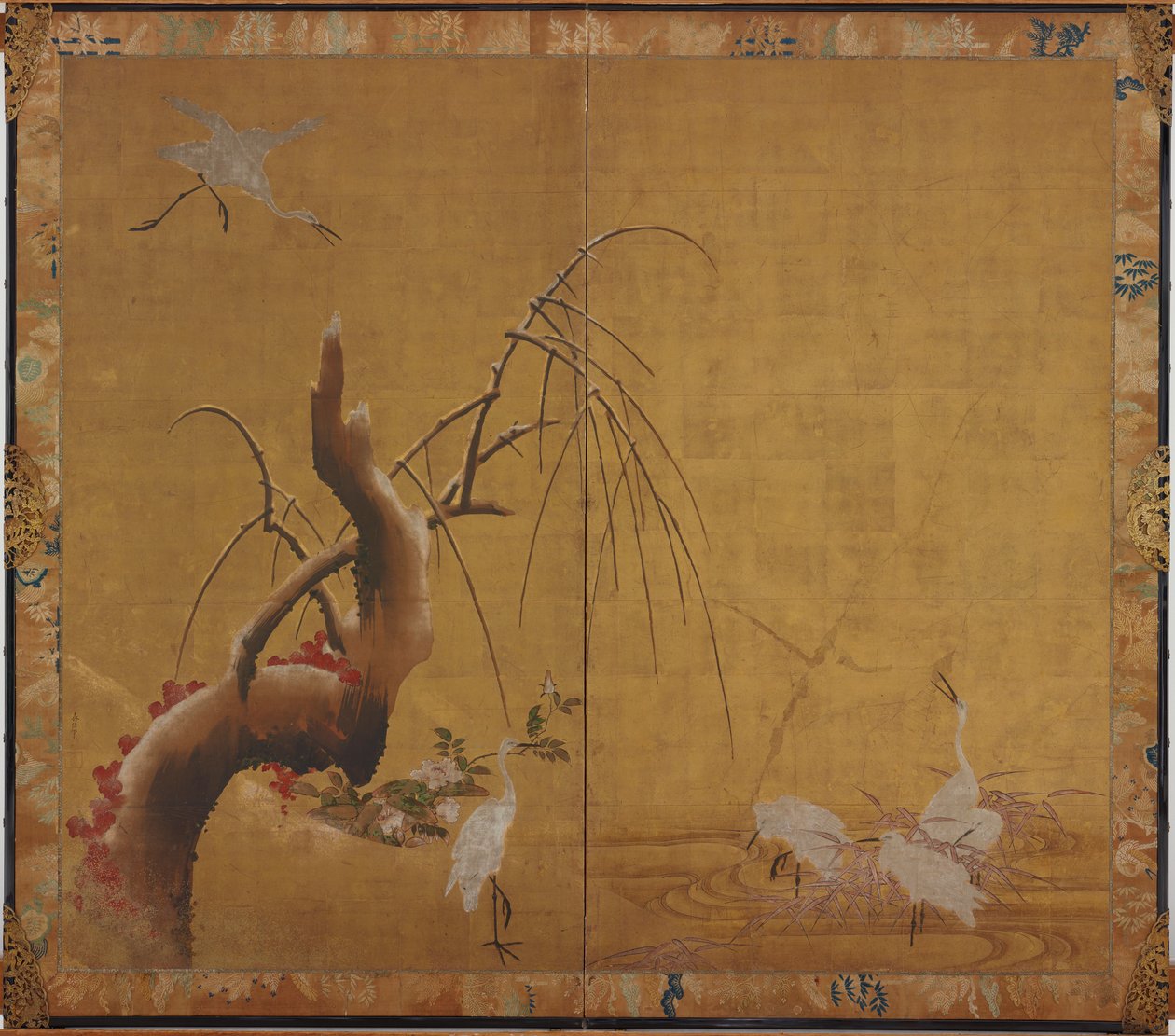 Reiher und alte Weide, Edo-Periode, frühes 17. Jahrhundert von Kano Sadanobu