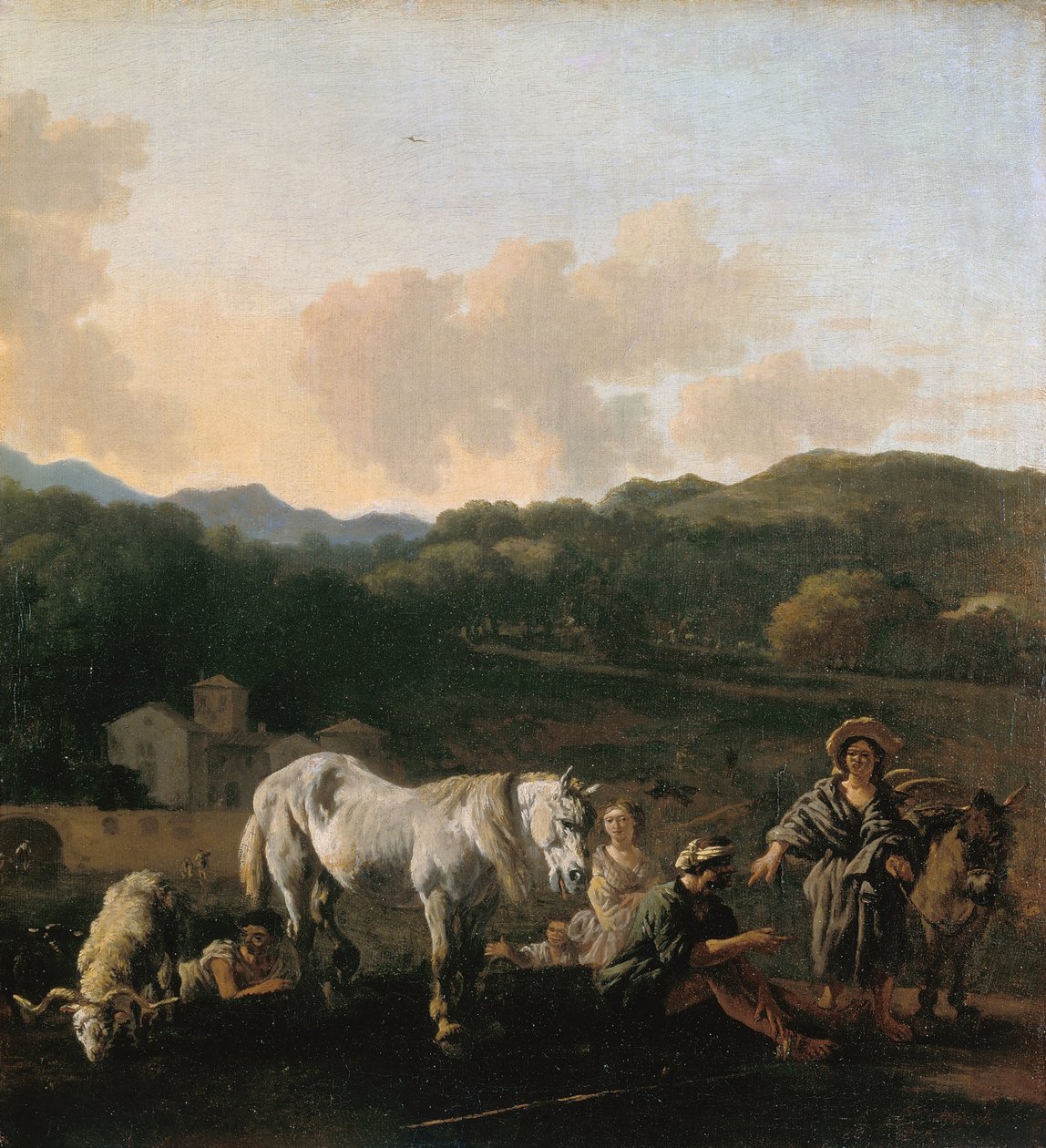 Bauern und ein weißes Pferd von Karel Du Jardin
