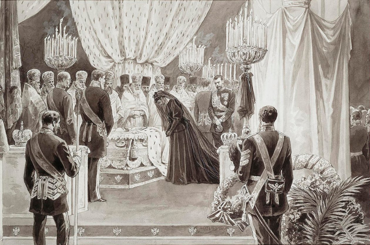 Begräbnis von Kaiser Alexander III. in der Peter-und-Paul-Kathedrale in St. Petersburg, 1894 von Karel Brozh
