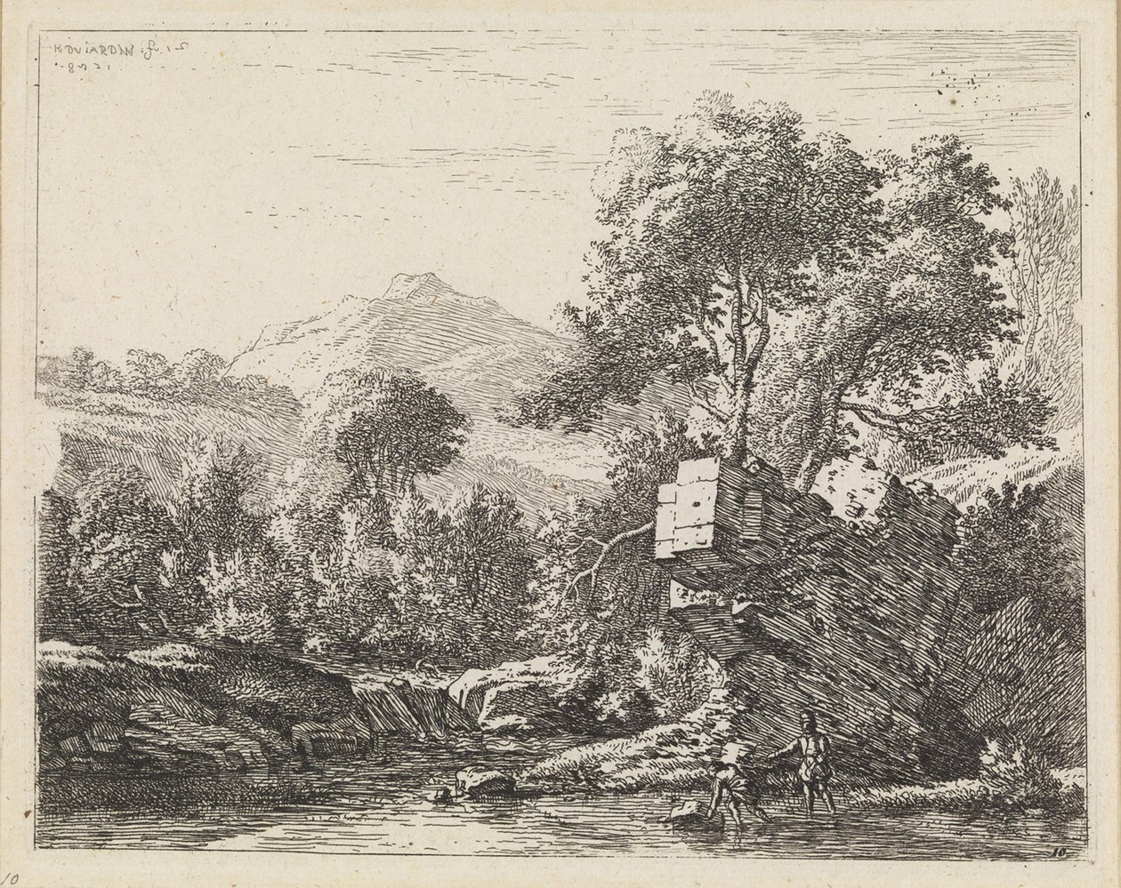 Zwei Männer bei einem Stein im Wasser von Karel Dujardin