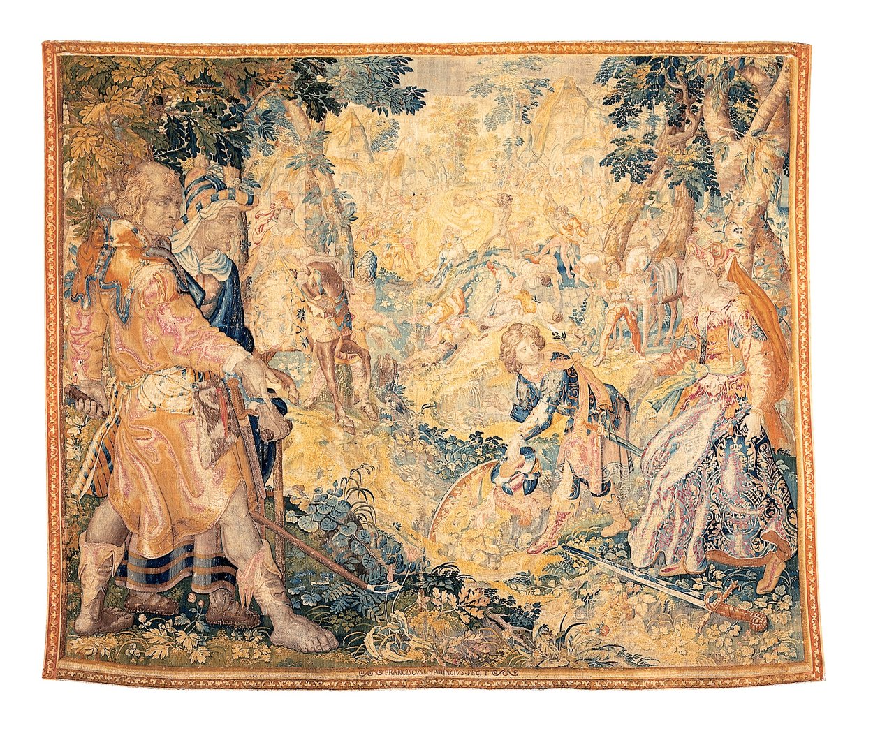 Delfter mythologischer Wandteppich, der eine Szene aus Orlando Furioso darstellt, von Franciscus Spierinckx von Karel Van Mander