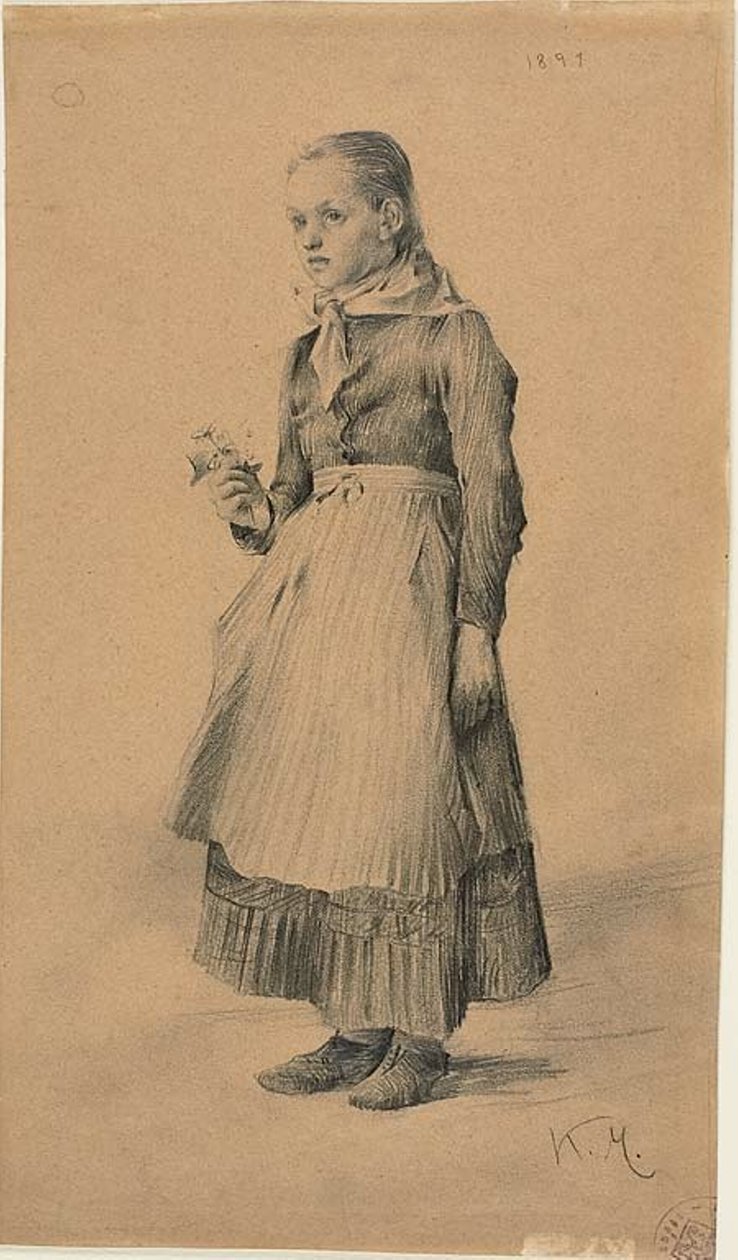 Mädchen im Bauernkleid (recto); Blatt mit Skizzen: Frauen und Mädchen (verso) von Karel Vitezslav Masek