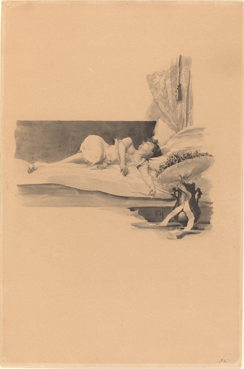 Illustration für "Jestrab Kontra Hrdlicka, XXII" (Mädchen schläft auf einem Bett) von Karel Vitezslav Masek